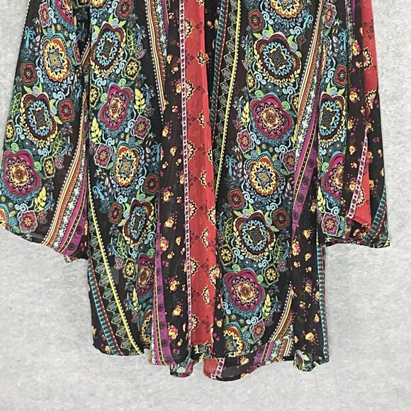 No Boundaries Top XL Floral Colorful Bold Open Shoulder Embroidery V-Neck Aztec - Picture 8 of 15